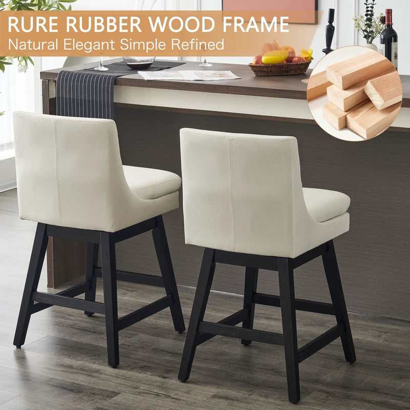 Upholstered Swivel Bar Stools With Ergonomic Design (Set of 2) - Cream White by Unique Piece Furniture