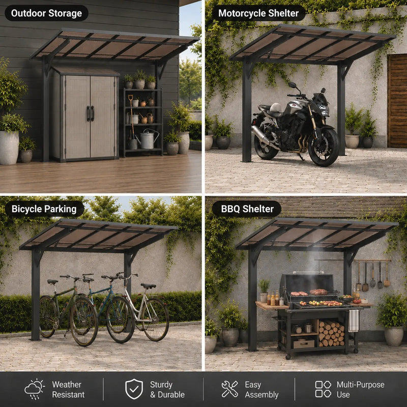 8x5ft Galvanized Steel Carport with Sloped PC Roof by HouseOfZazla