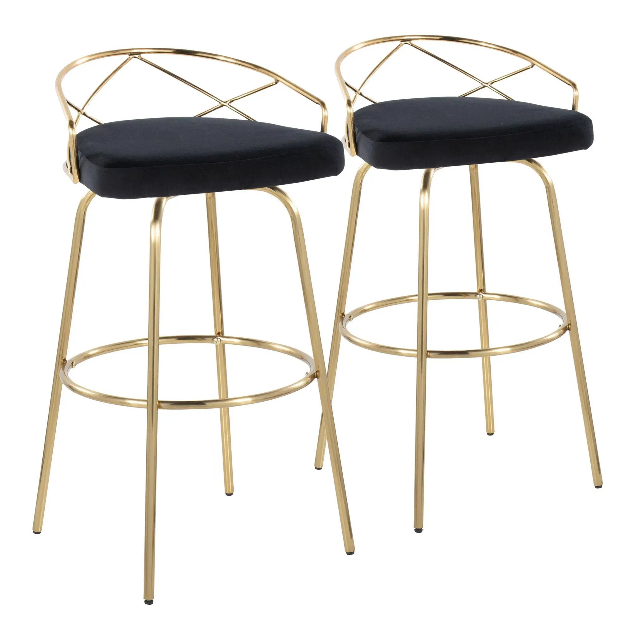 Charlotte - Glam Glam / Art Deco Fixed Height Barstool With Swivel With Round Footrest (Set of 2) by Unique Piece Furniture