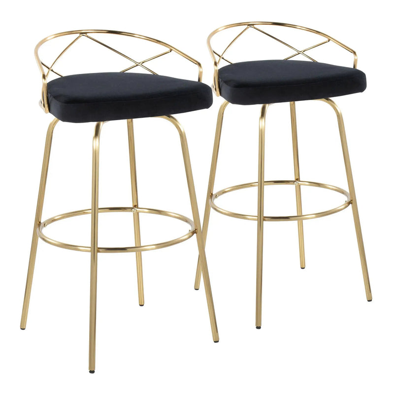 Charlotte - Glam Glam / Art Deco Fixed Height Barstool With Swivel With Round Footrest (Set of 2) by Unique Piece Furniture