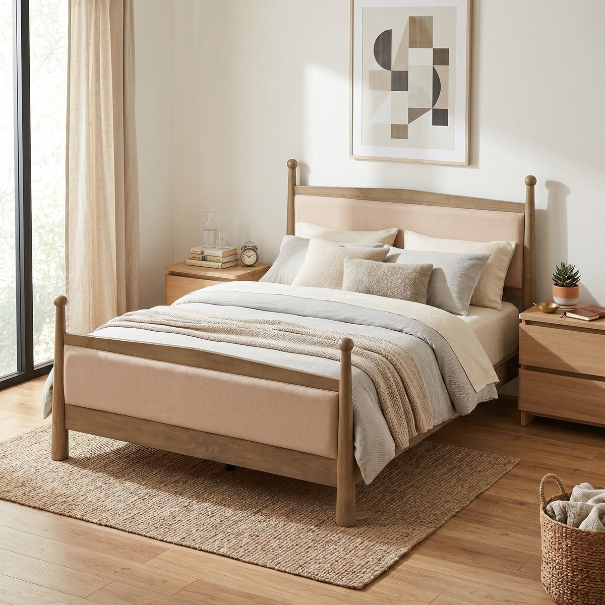 Queen Size Upholstered Platform Bed Frame with Wooden Slat Support, photo 2 of 10