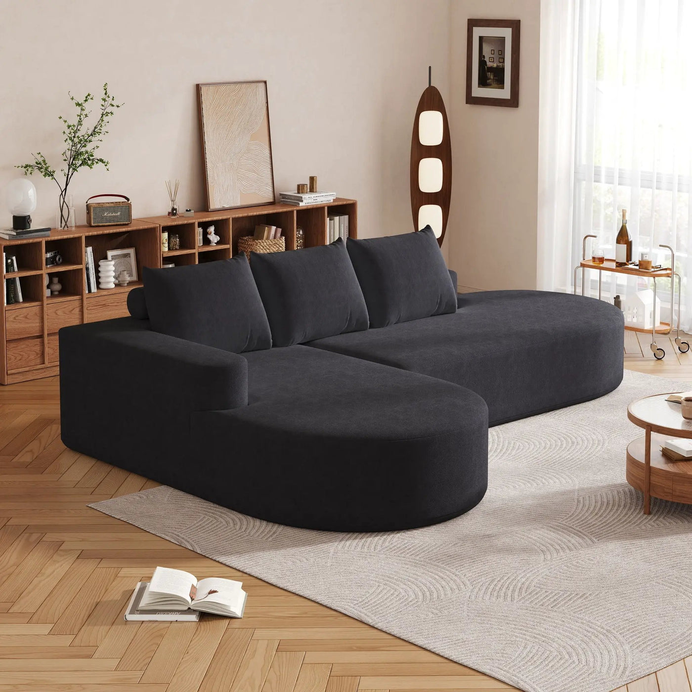 Modern Curved Sofa, L-Shaped Modular Sectional Set With 3 Pillows by HouseOfZazla