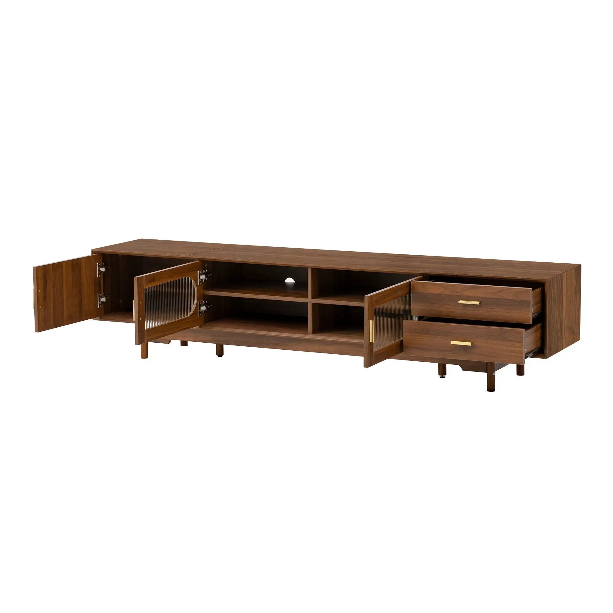 Modern TV Stand With Fluted Glass Doors & 2 Drawers by HouseOfZazla