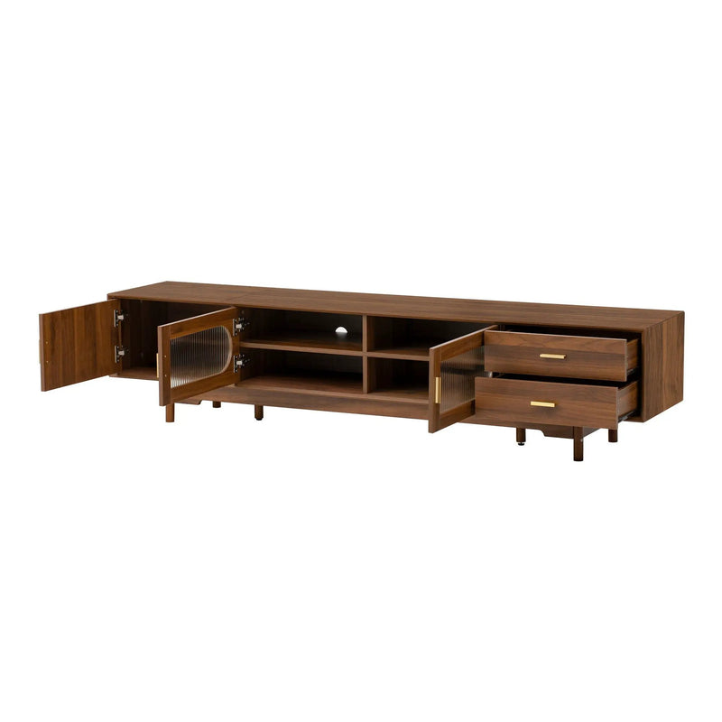 Modern TV Stand With Fluted Glass Doors & 2 Drawers by HouseOfZazla