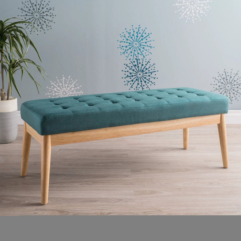 Vibratory Button Tufted Upholstered Ottoman with Splayed Wooden Legs by HouseOfZazla