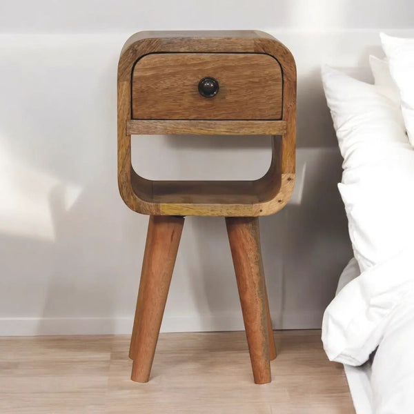 Solid Wood Extra Mini Oak-ish Curve Lower Bedside Table