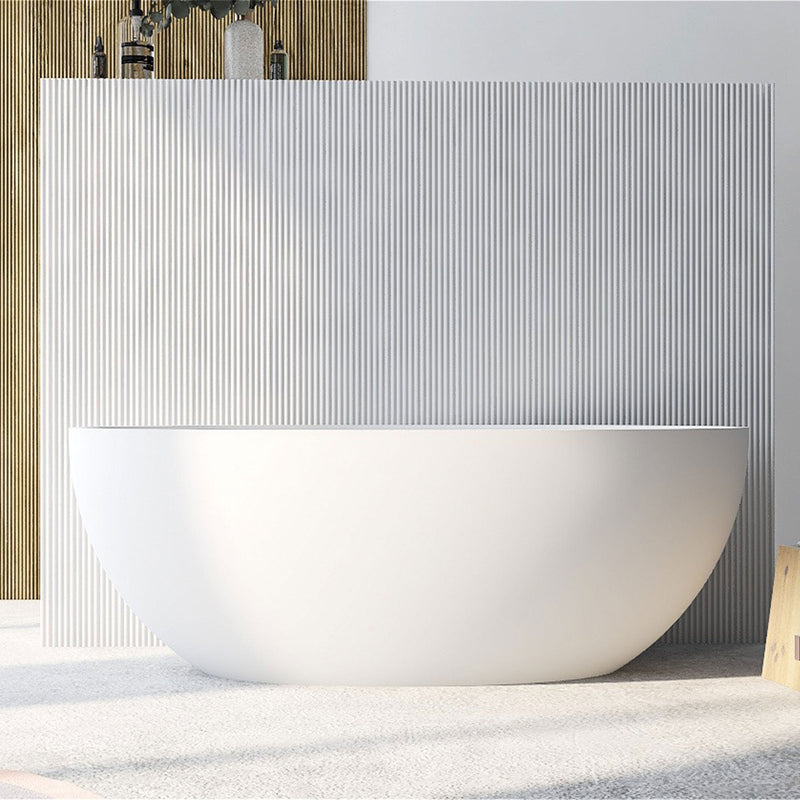 67 in. x 31 in. Oval Freestanding Solid Surface Soaking Bathtub with Center Drain in Matte by HouseOfZazla
