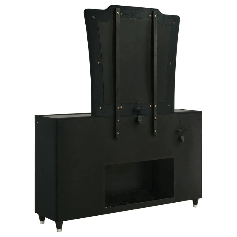 Lorient 8-drawer LED Flame Box Dresser and Mirror Black by Unique Piece Furniture