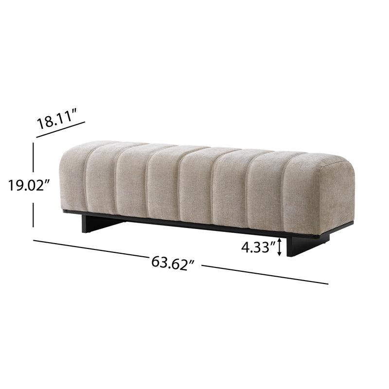 Indoor Dining Bench in Oatmeal Chenille Fabric with Rubber Wood Legs by HouseOfZazla