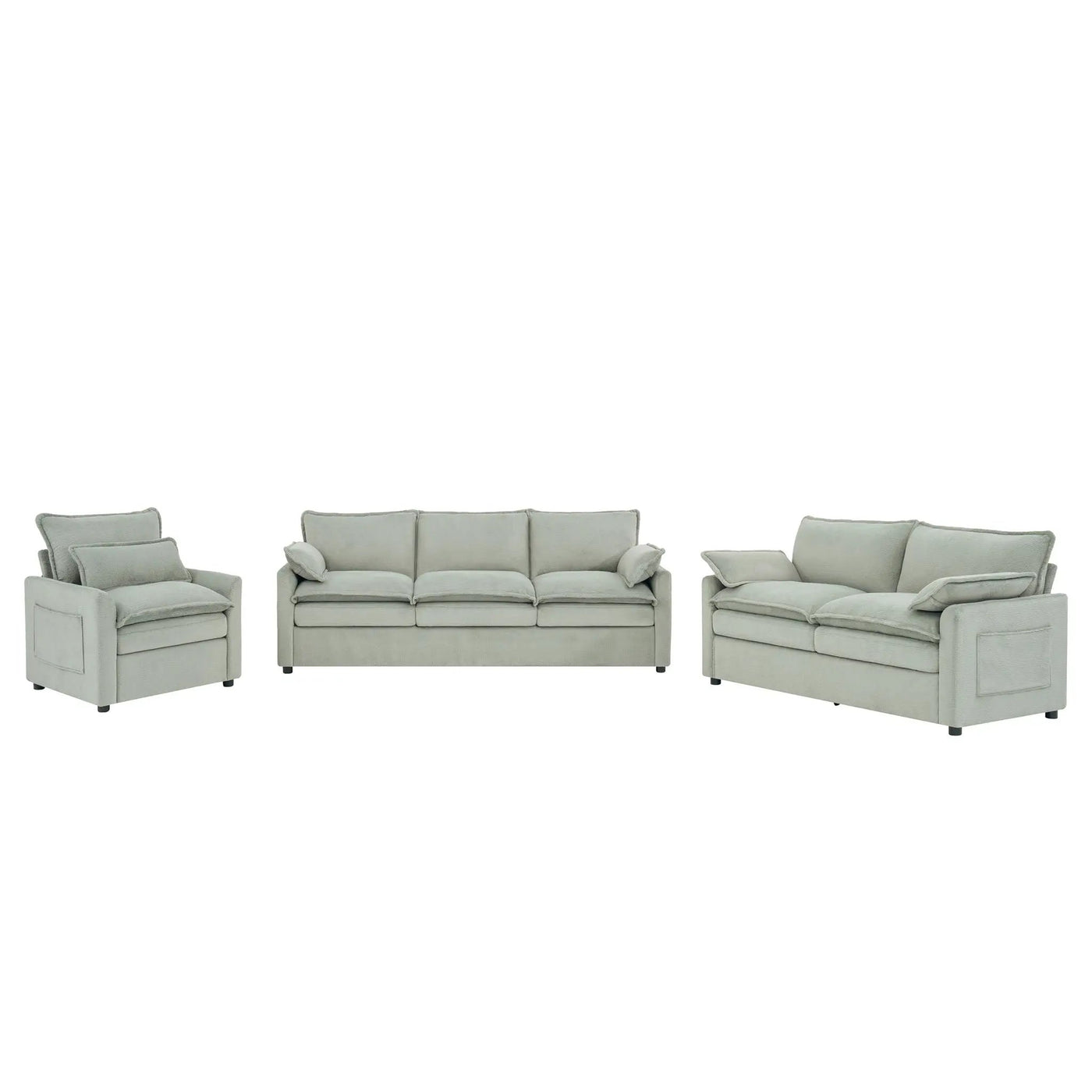Modern Sofa Set With Double Layer Cushion And Side Storage Pockets by HouseOfZazla