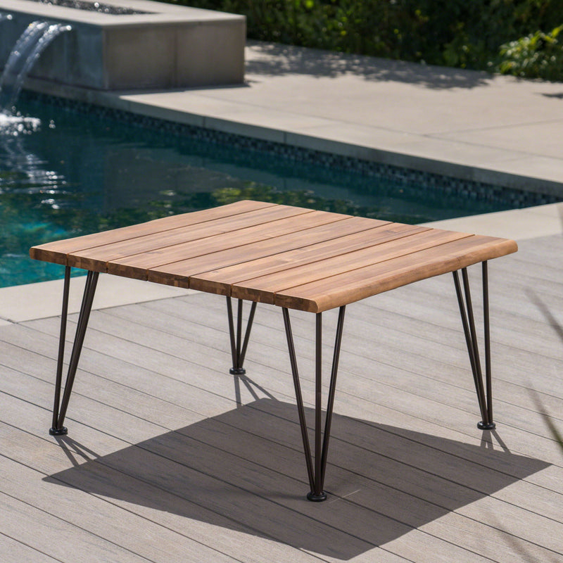 Outdoor Coffee Table With Slat Top And Metal Legs - Teak by HouseOfZazla