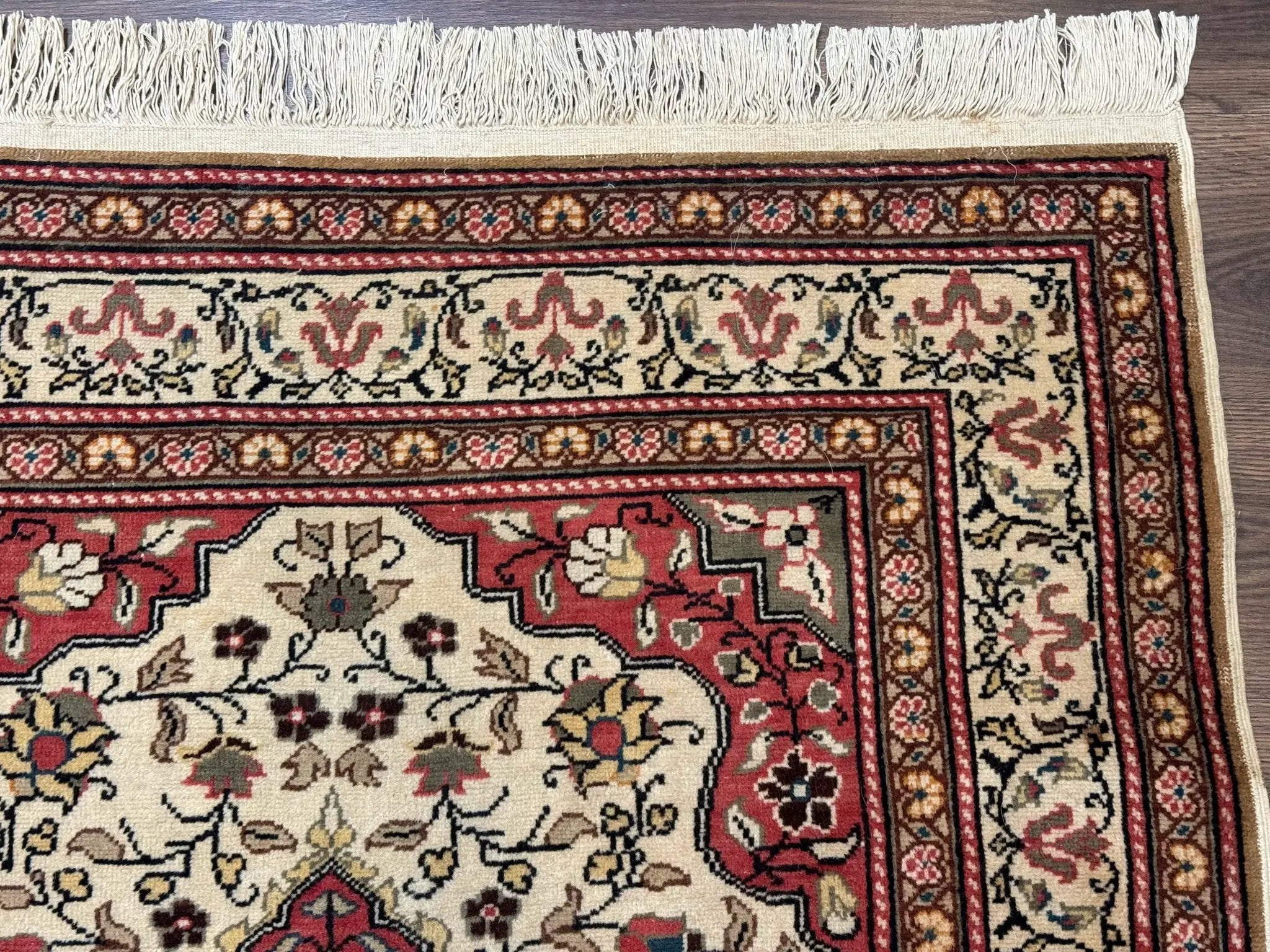Turkish Sivas Rug 4x6, Floral Medallion, Beige Pink-Red Green, Handmade by Jewel Rugs
