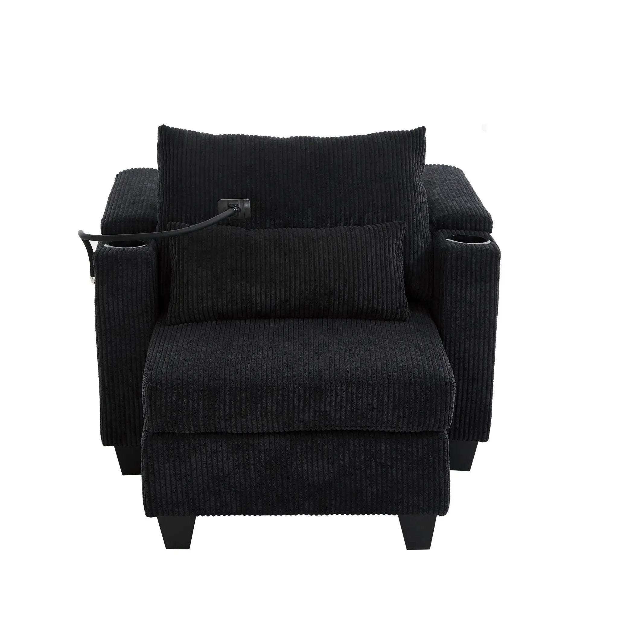 Convertible Chaise Lounge Sofa Chair With USB Ports, Cup Holders, Phone Holder And Storage by HouseOfZazla