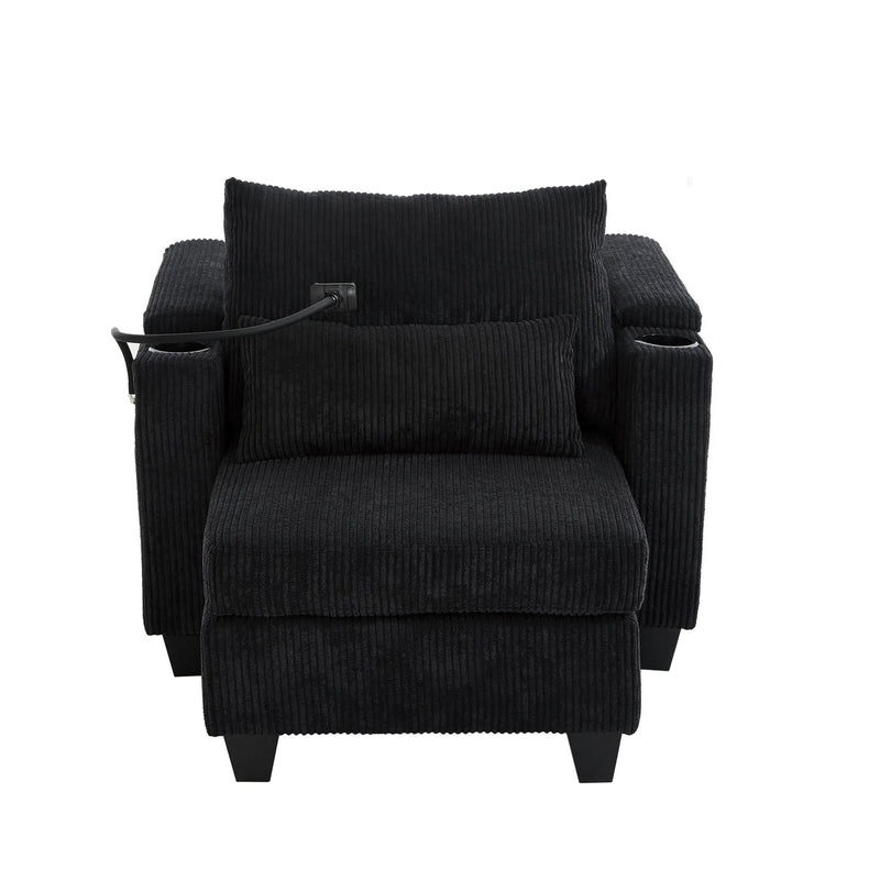 Convertible Chaise Lounge Sofa Chair With USB Ports, Cup Holders, Phone Holder And Storage by HouseOfZazla