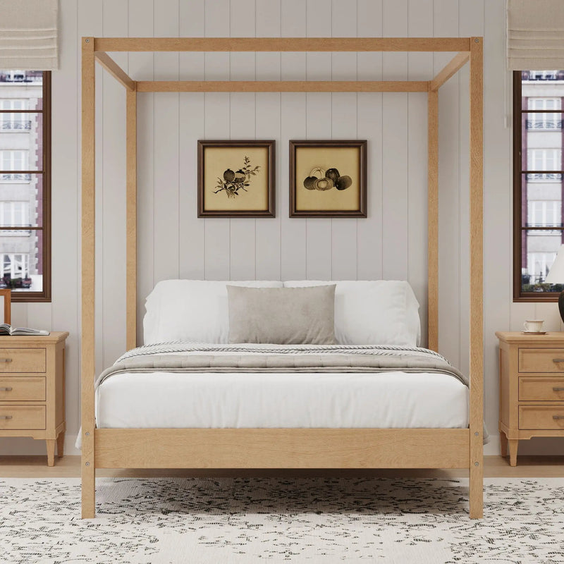 Canopy Bed Frame 4 Poster Platform Bed With Slats Support, No Box Spring Needed