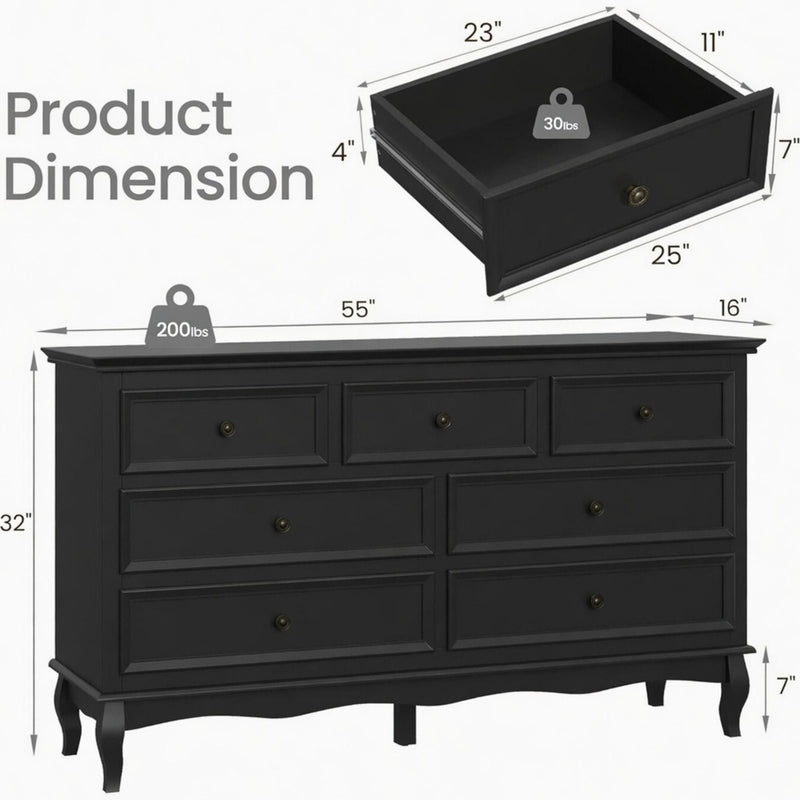7 Drawer Dresser, Storage Chest - Black by HouseOfZazla