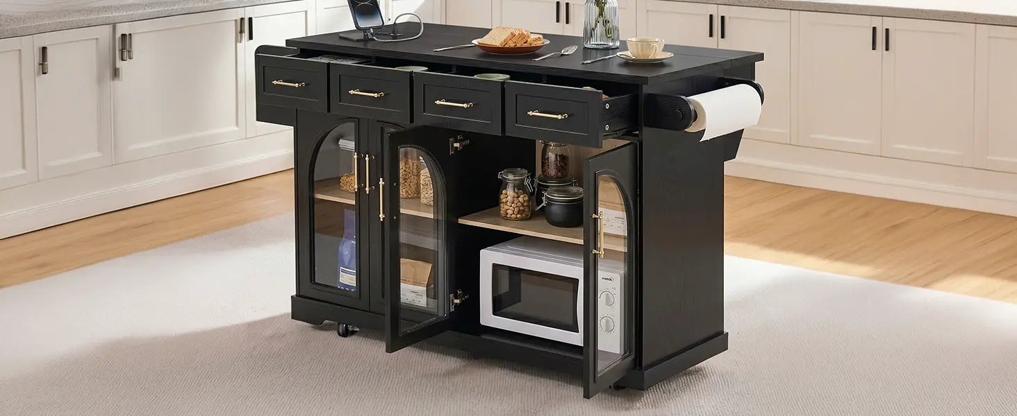 K&K 65" Kitchen Island with Storage & Drop Leaf by HouseOfZazla