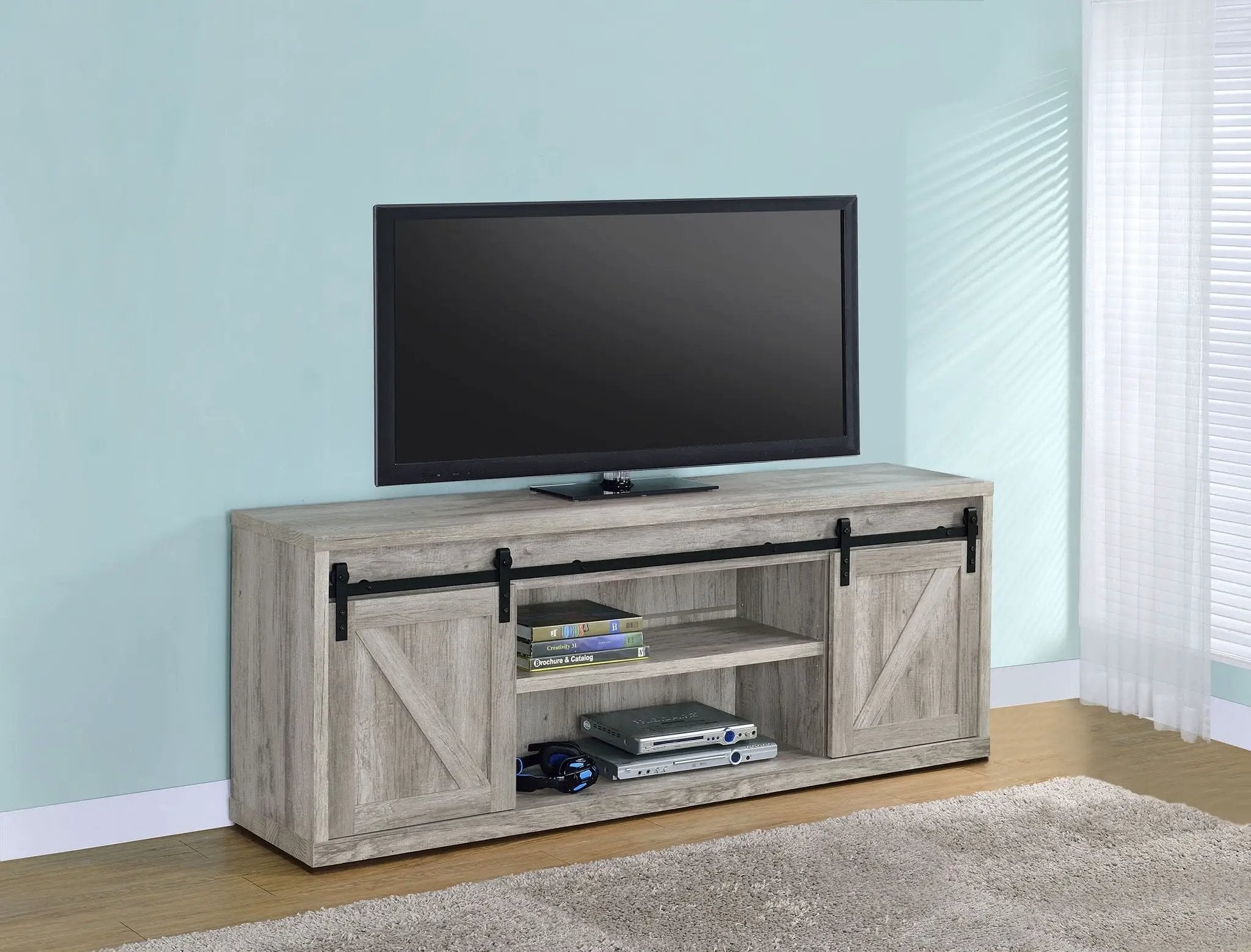 Brockton 2-door Engineered Wood 71-inch TV Stand Grey Driftwood by Unique Piece Furniture