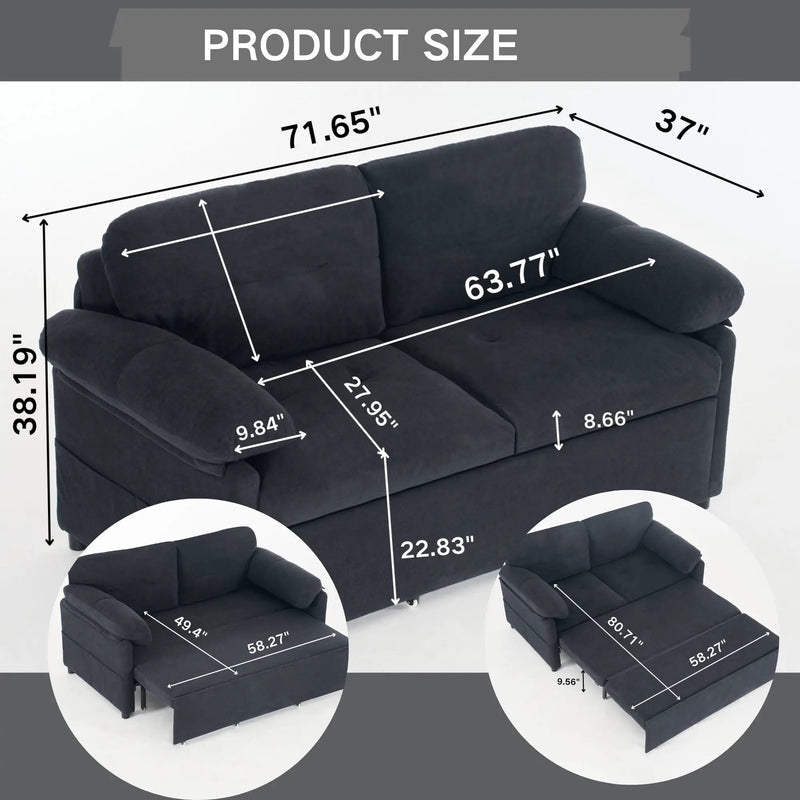 Convertible Pull Out Sofa Bed Queen Size, 3 In 1 With Side Storage by Unique Piece Furniture