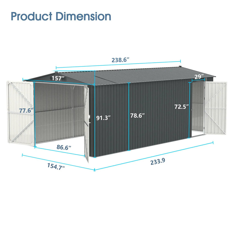 Outdoor Storage Shed, Metal Garden Shed Backyard Utility Tool House Building With 2 Doors And 4 Vents For Car, Truck, Bike, Garbage Can, Tool, Lawnmower by HouseOfZazla