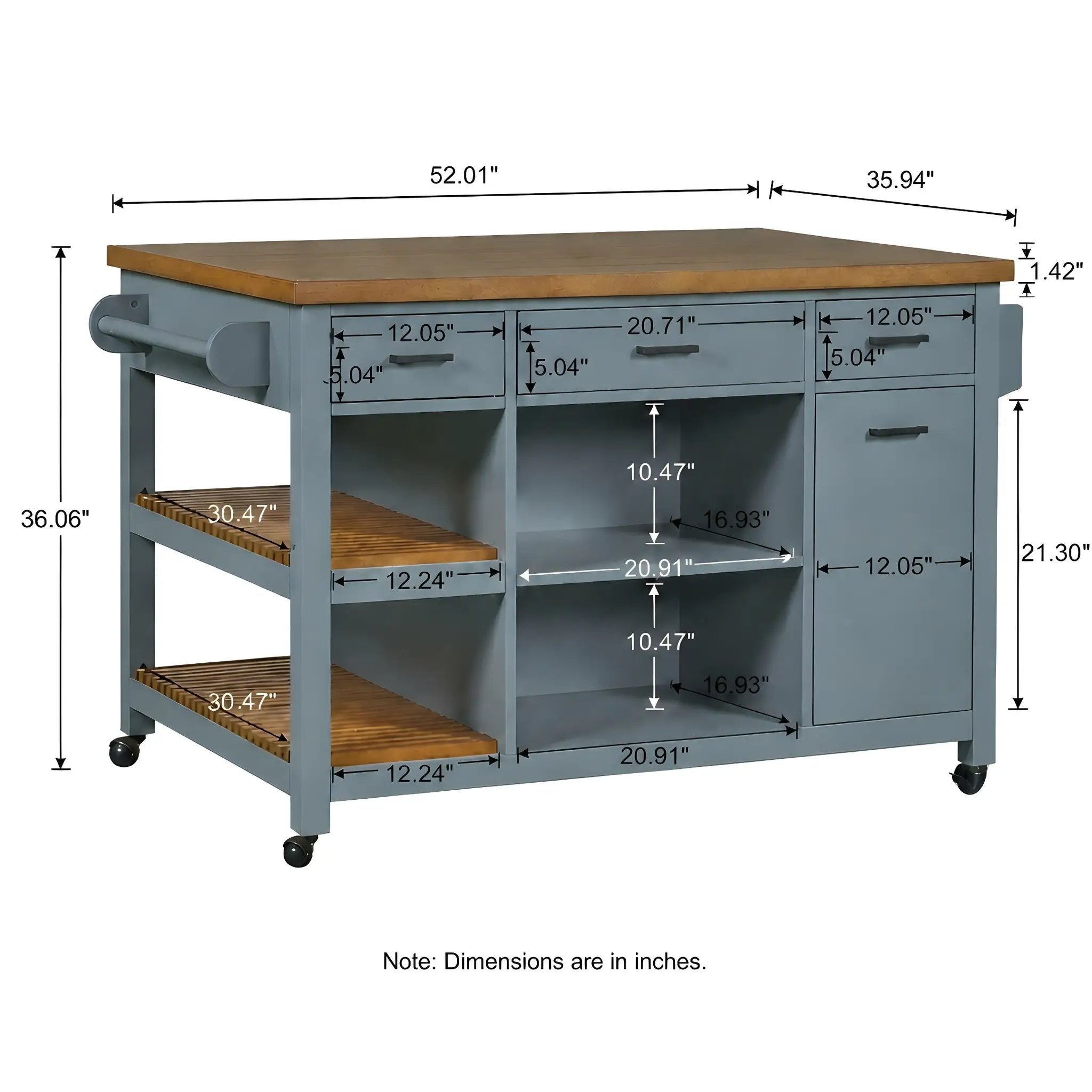 52" Kitchen Island Cart with Rubber Wood Top by HouseOfZazla