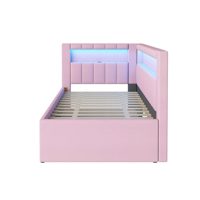Upholstered Platform Bed With USB Ports And LED Belt