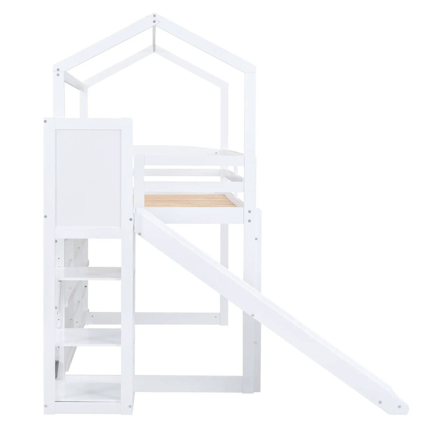 House Loft Bed With Slide, Storage Shelves And Light, Climbing Ramp by HouseOfZazla