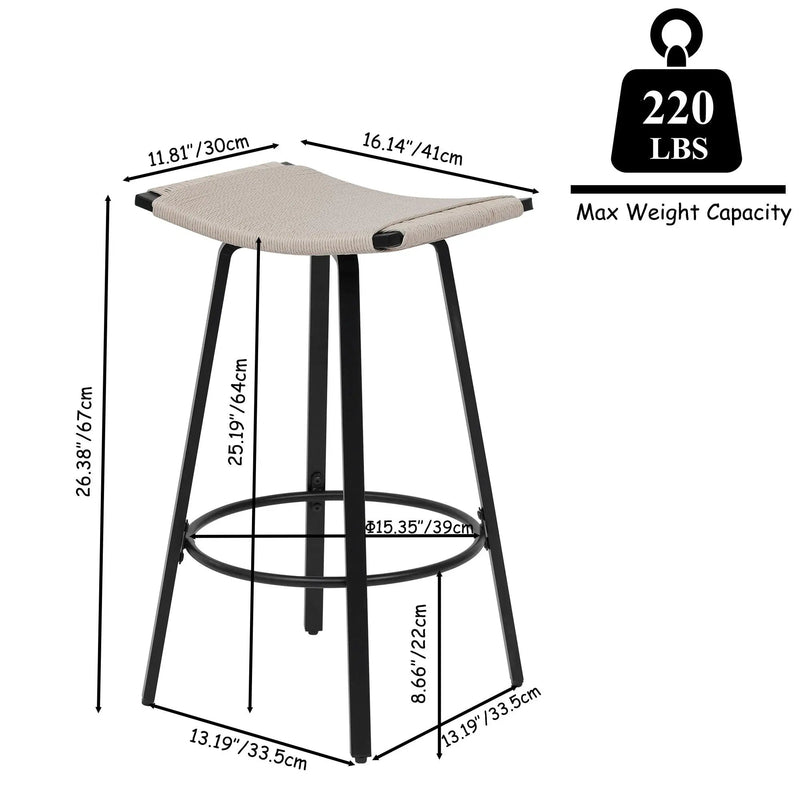 Counter Height Bar Stools Backless Handwoven Kitchen Dining Chairs With Round Footrest (Set of 2) Weaving Pub Stoo - Creamy White by Unique Piece Furniture