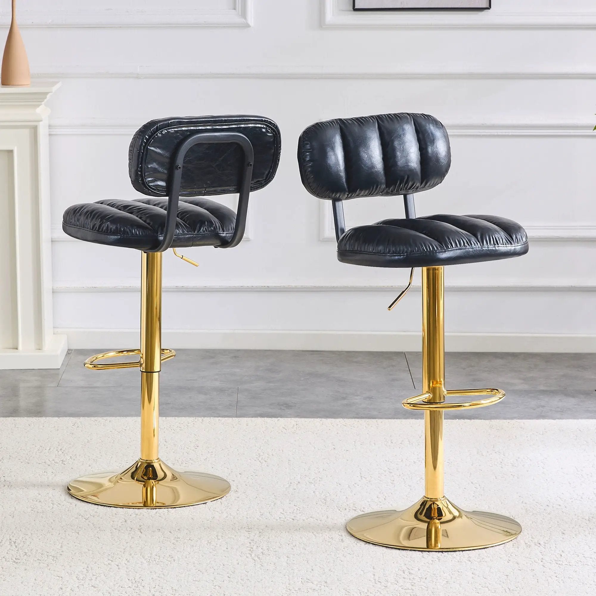 Adjustable Height Bar Stools & Footrest For Kitchen Island (Set of 2)