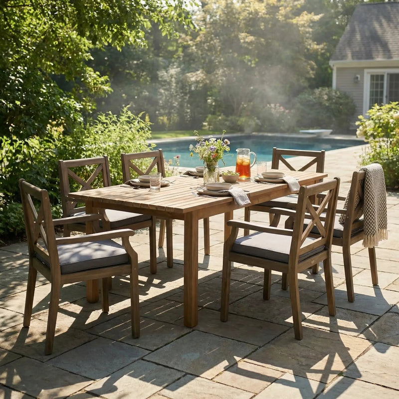 7 Pieces Acacia Wood Outdoor Dining Set by HouseOfZazla