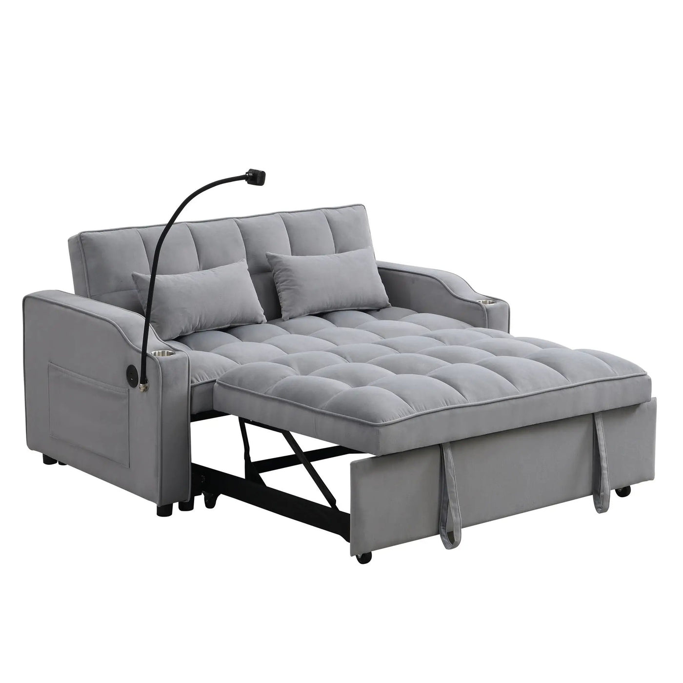 Modern Loveseat Futon Sofa With Pullout Bed, Adjustable Reclining Backrest, Toss Pillows by HouseOfZazla