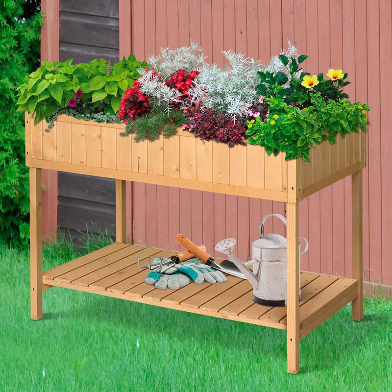 Outsunny 43" Wooden Raised Garden Bed with 8 Pockets and Shelf by HouseOfZazla