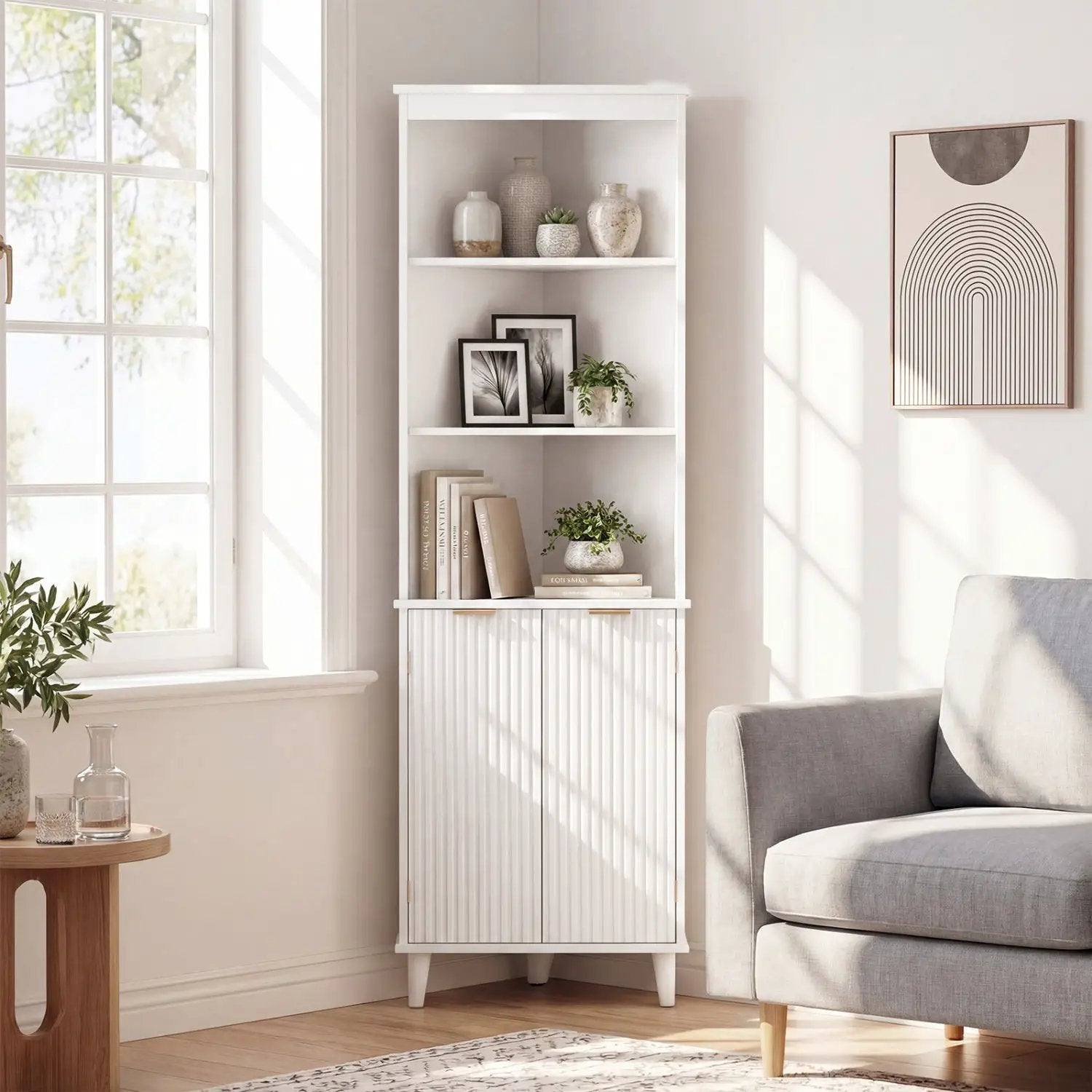 68 Inch Tall Bathroom Floor Storage Cabinet with Fluted Doors by DirectDeals