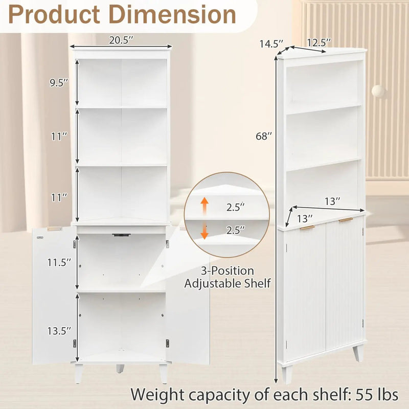 68 Inch Tall Bathroom Floor Storage Cabinet with Fluted Doors by DirectDeals