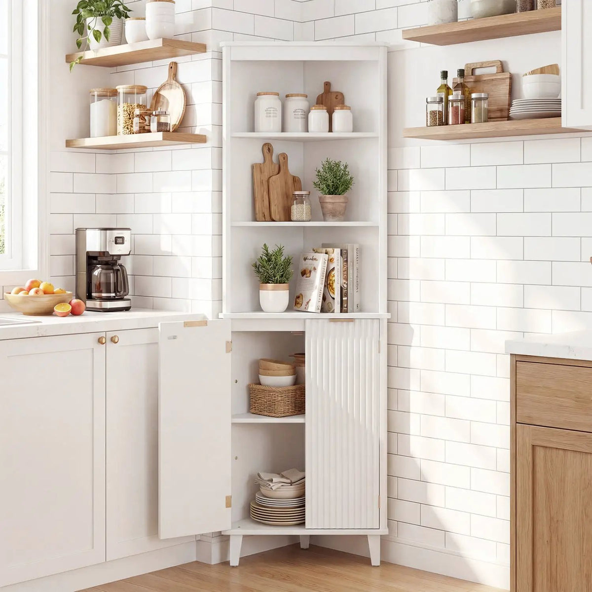 68 Inch Tall Bathroom Floor Storage Cabinet with Fluted Doors by DirectDeals