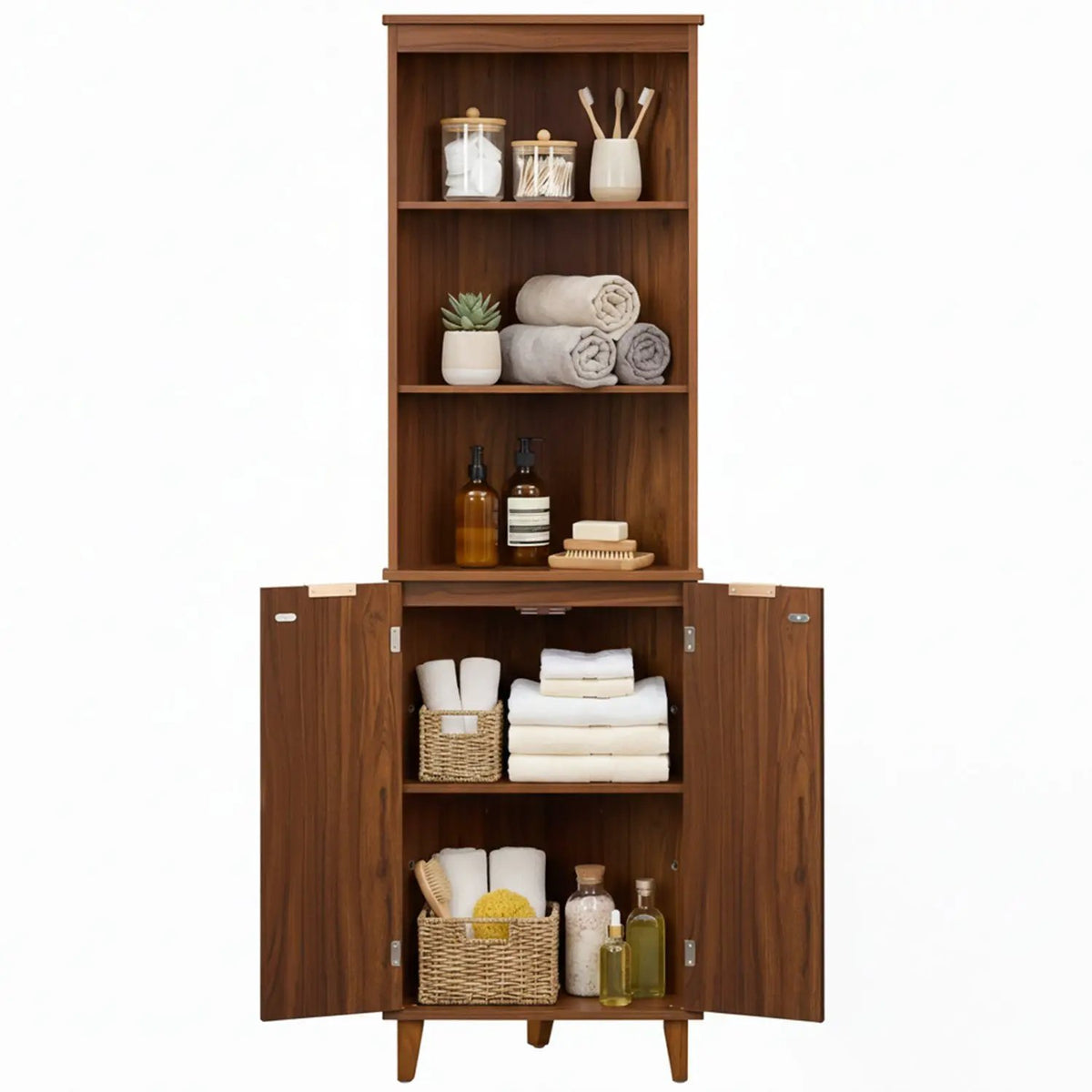 68 Inch Tall Corner Cabinet with Fluted Doors for Bathroom by DirectDeals