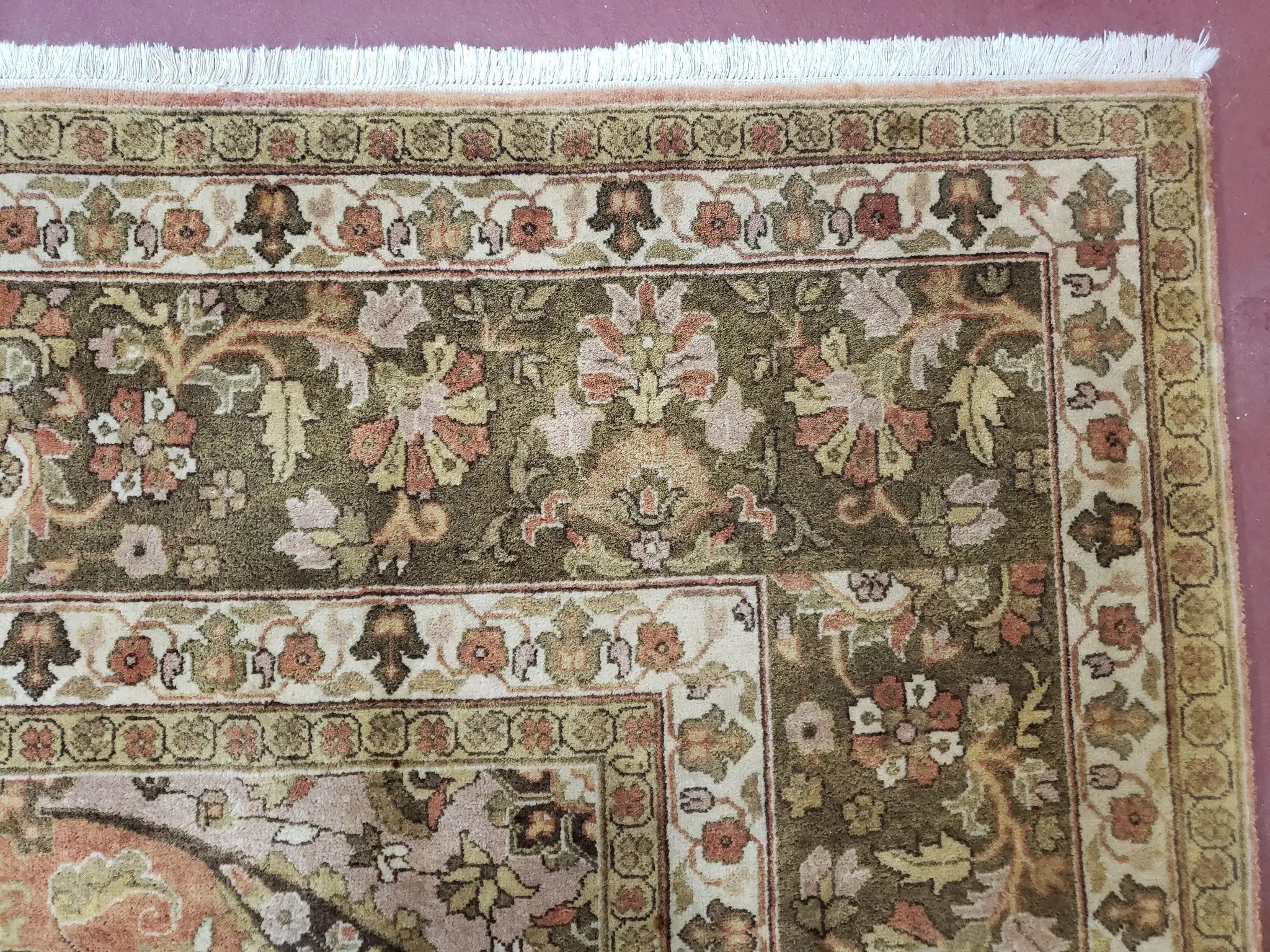 Indo Persian Rug 8x10, Vintage Indian Rug 8 x 10, Fine Hand-Knotted Wool Rug, Rose Clay Red Beige Brown Handmade Area Rug, Floral Medallion by Jewel Rugs