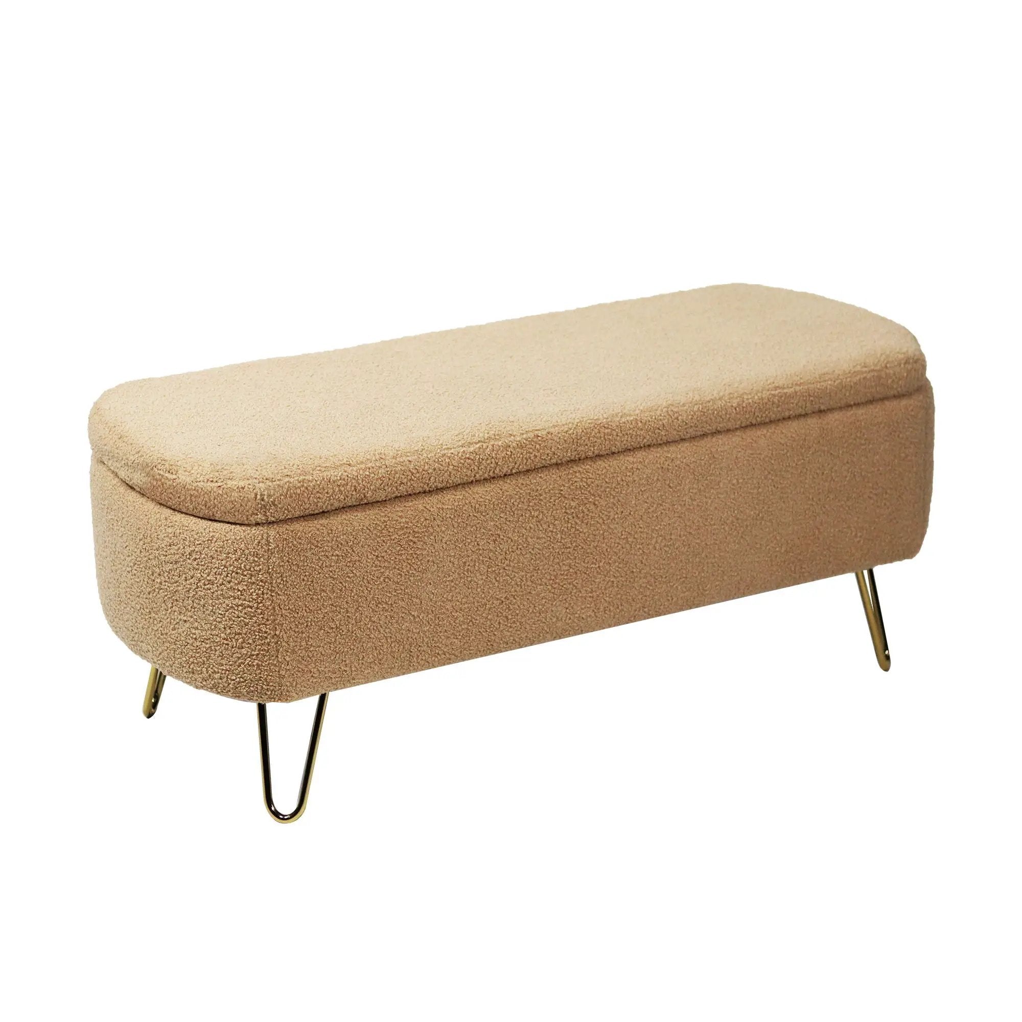 Storage Ottoman Bench For End Of Bed Legs, Modern Camel Faux Fur Entryway Bench Upholstered Padded With Storage For Living Room Bedroom by Unique Piece Furniture