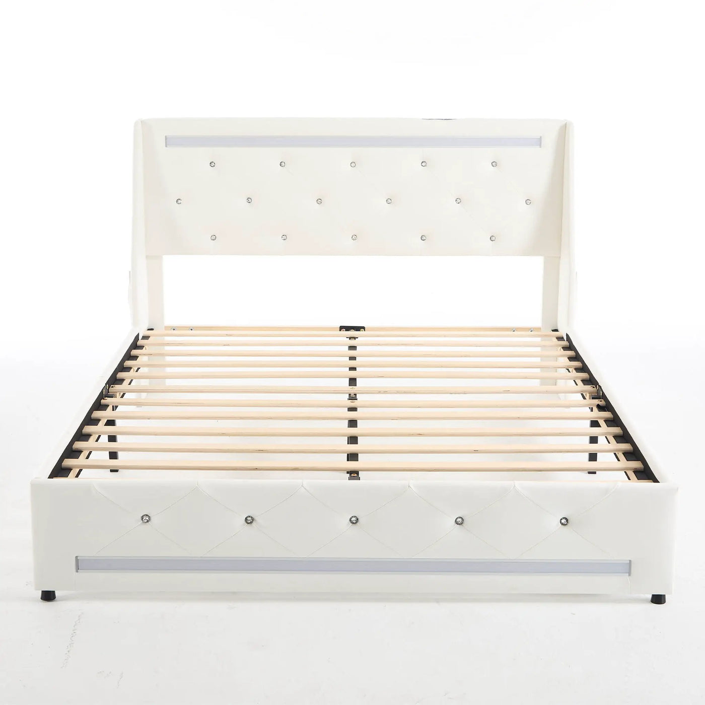 Wingback Upholstered Bed Frame With LED Lights, Charging Station by HouseOfZazla
