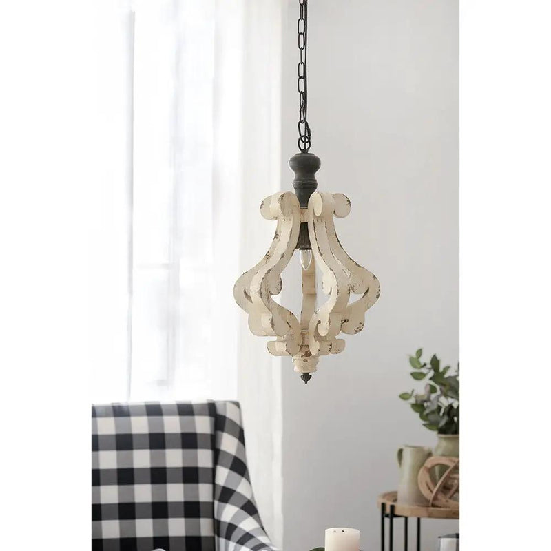 Farmhouse Chandeliar Distressed Pendant French Country Wood Chandelier For Living Room Foyer, Bulb Not Included - Antique Cream by Unique Piece Furniture