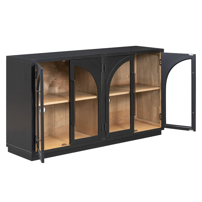 4-Door Large Storage Sideboard Buffet Cabinet with Glass Doors Arched Cabinet (Black) by HouseOfZazla