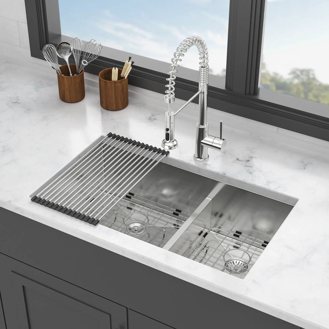 Modern Double Bowl Undermount Sink Design With 10" Deep Basins by HouseOfZazla
