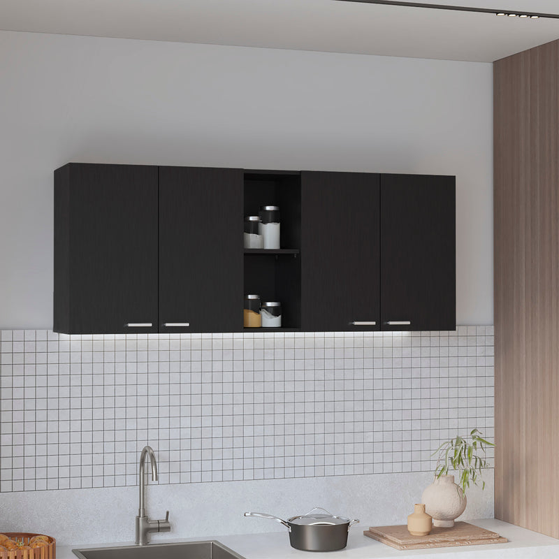 59-Inch Four Swing Doors Wall Cabinet with Glass Panels – Wenge