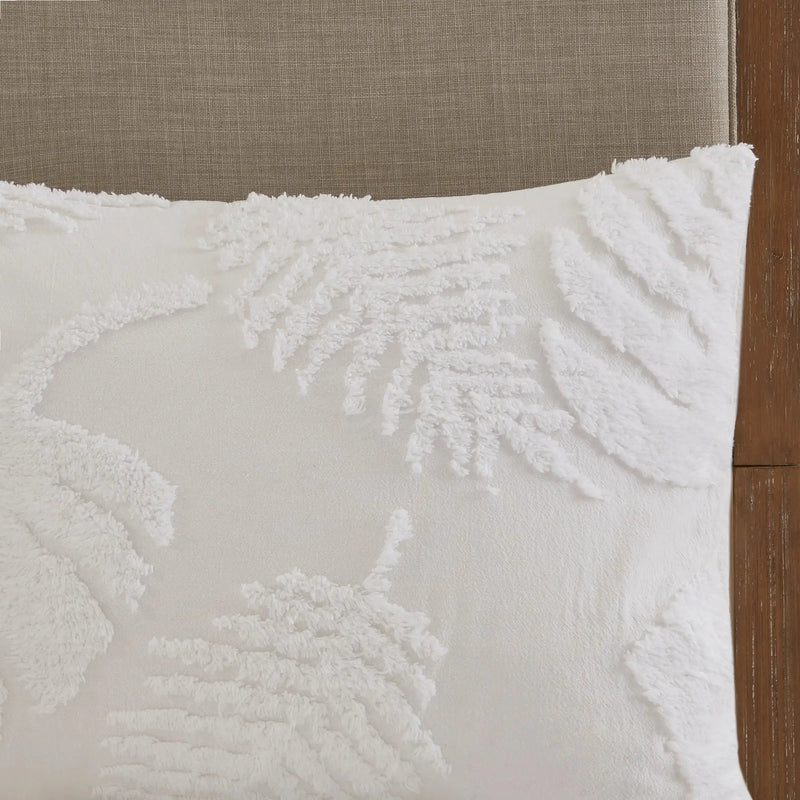 3 Piece Tufted Cotton Chenille Palm Comforter Set Off-White King/Cal King by HouseOfZazla