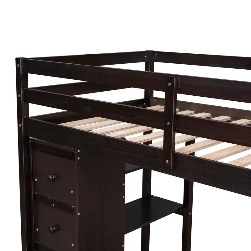 Loft Bed With Storage Drawers, Desk And Stairs With Shelves by HouseOfZazla