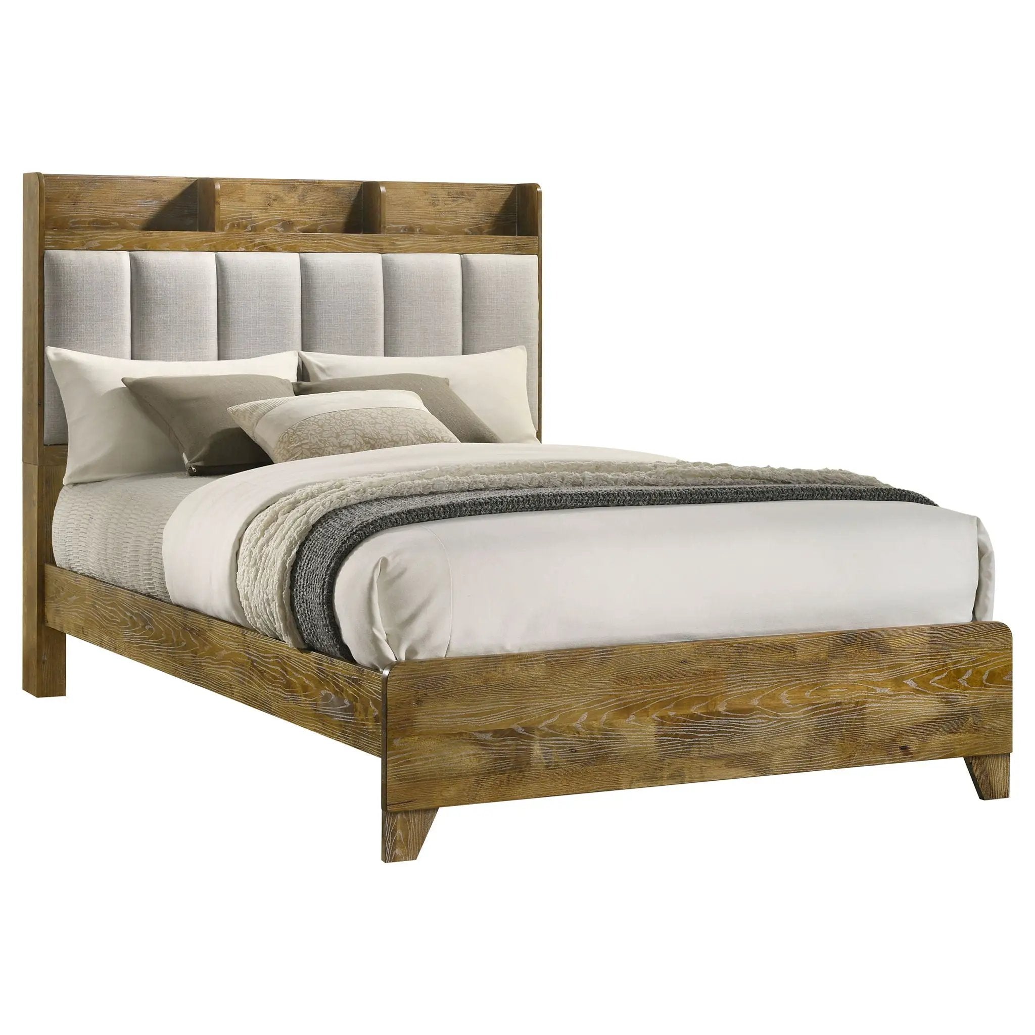 Henderson 57-inch Eastern King Bookcase Panel Bed Medium Oak by Unique Piece Furniture