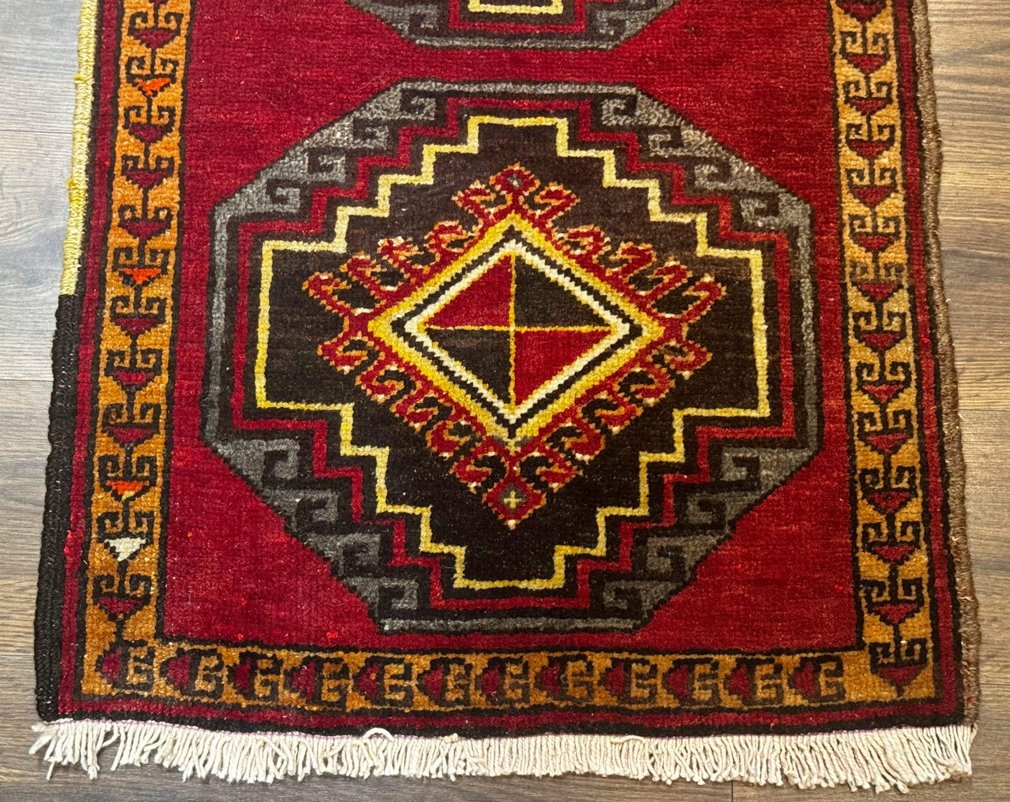 Small Antique Turkish Yastik Rug 2x3, Double Medallions, Geometric, Red, Wool by Jewel Rugs