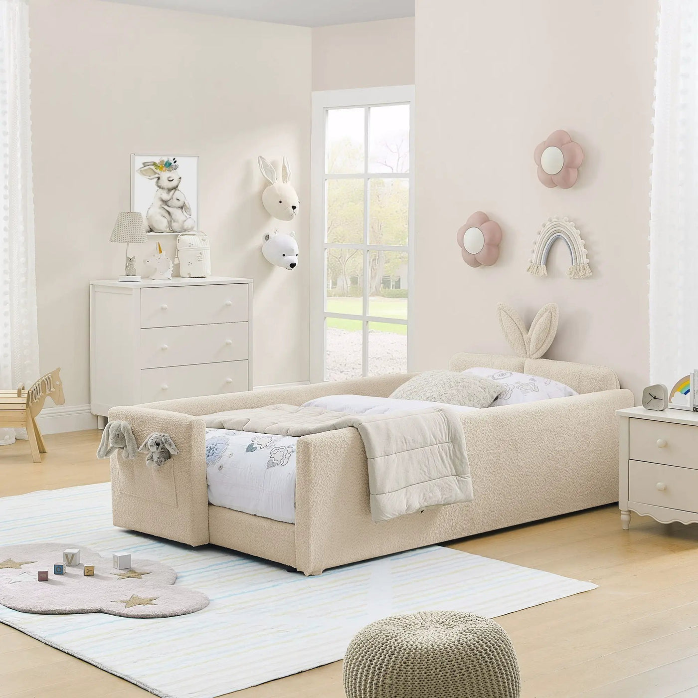Cute Rabbit Ear Upholstered Platform Bed Frame With Safety Rail by HouseOfZazla