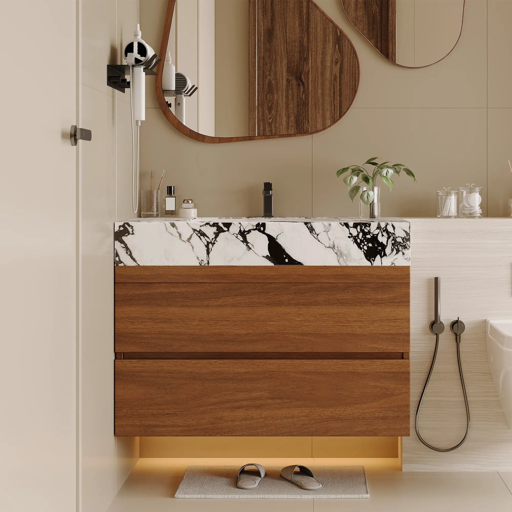 29.9" Modern Floating Bathroom Vanity with Faux Marble Top by HouseOfZazla