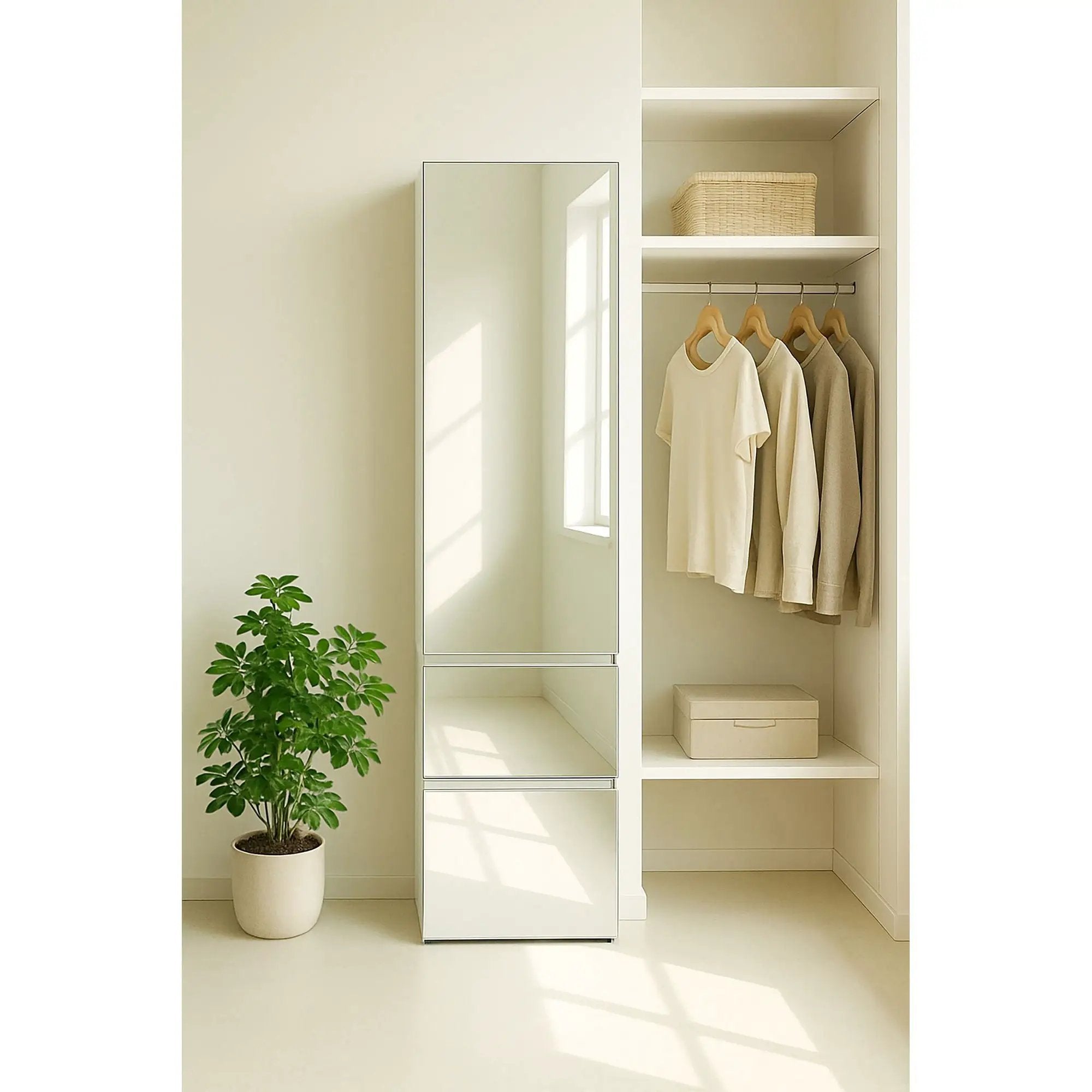 Elise - Slim Modular Closet Cabinet With Mirror - White by HouseOfZazla